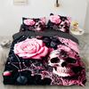 Rose Skull Duvet Cover Set Twin Single Size Halloween Bedding Set Teen Adult Kids Children Bed Linen Qulit Cover Pink Spider