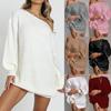 Women One Shoulder Puff Long Sleeve Sweater Dress Loose Tunic Knitted Jumper