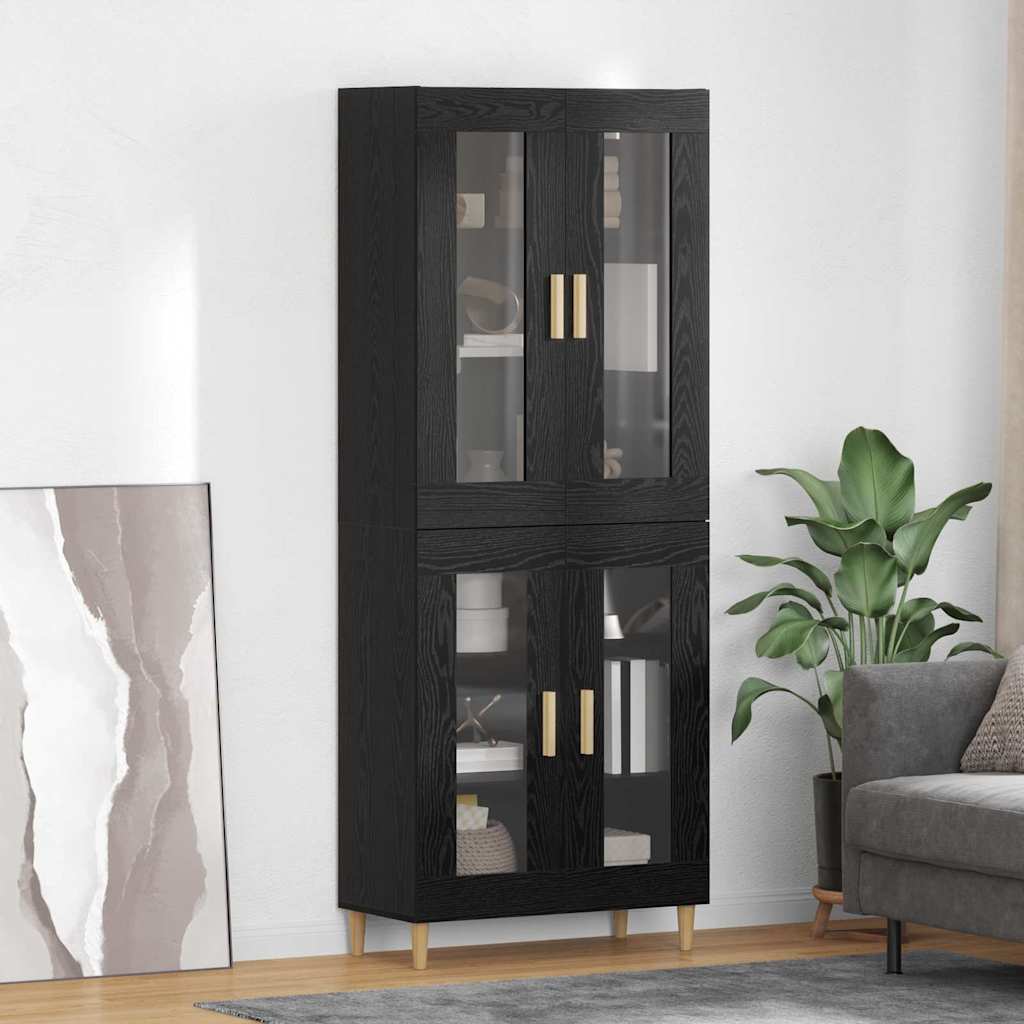 Highboard in Black Oak Look 69.5 x 34 x 180 cm Engineered Wood