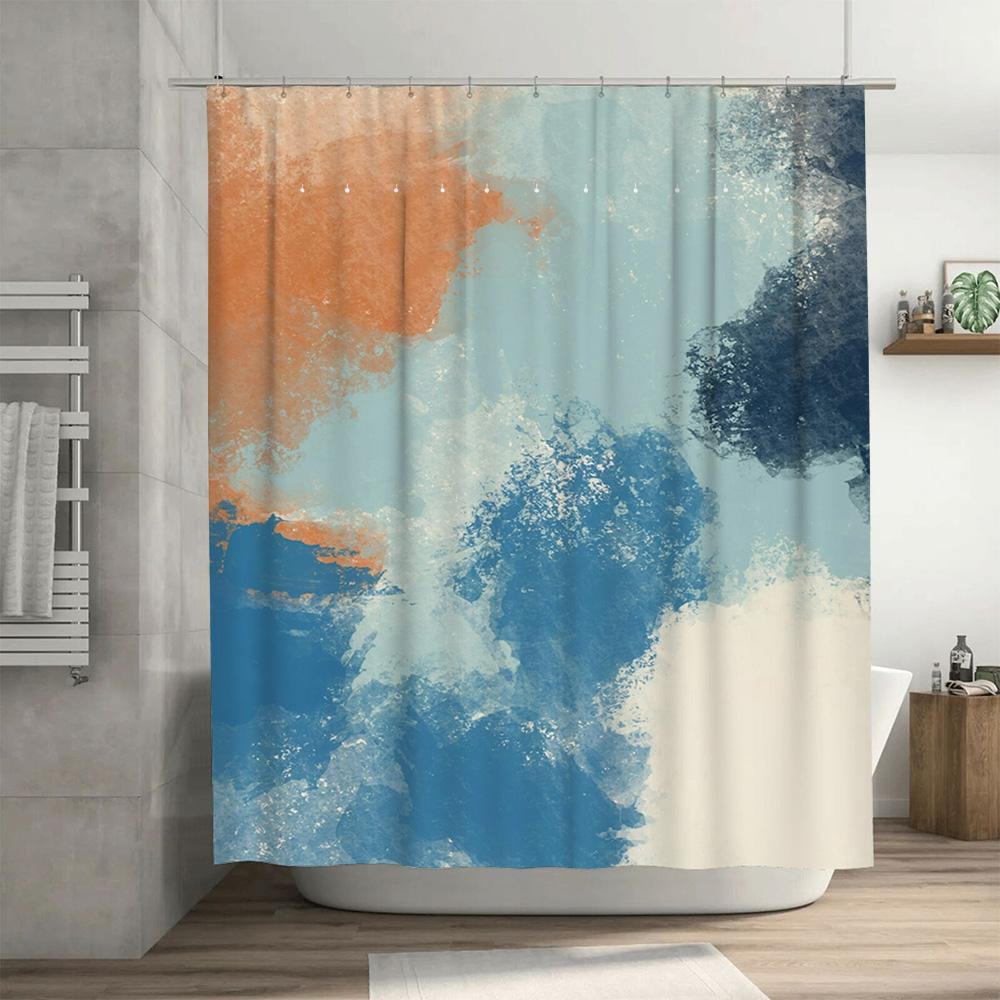 Abstract Watercolor Bath Curtain with Soft Blue Tones for Bathroom Decorations 72x84in (183cm x 213cm)