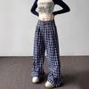 Женские брюки с высокой талией в клетку с широкими штанинами - Ретро повседневный осенне-зимний стиль