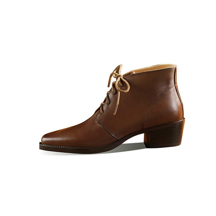 Модные Новые Осенне-Зимние Женские Туфли из Натуральной Кожи с Острым Носком на Массивном Каблуке Ботильоны для Женщин Кружевные Короткие Ботинки Zapatos De Mujer