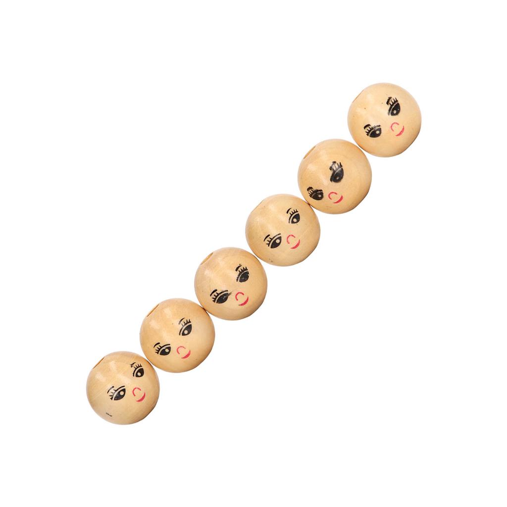 30pcs Wooden Smile Face Beads Log Color DIY Round Wooden Smiley Loose Beads Gift Children Beaded