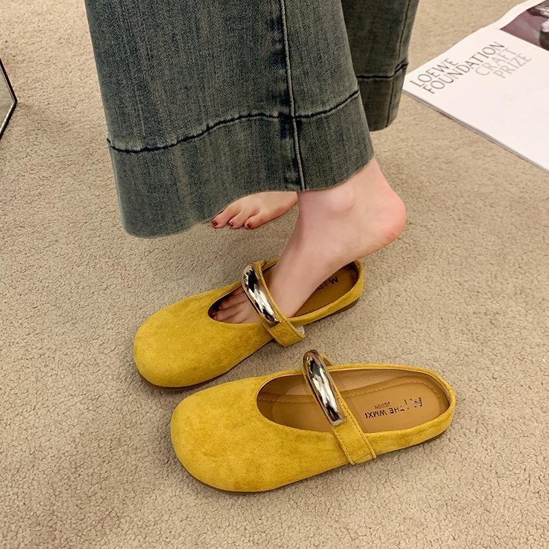 Женские полутапочки 2025 Лето Новые Баотоу Одинарные туфли Дизайнерские Мюли с квадратным носком Плоские тапочки для женщин Туфли Мэри Джейн