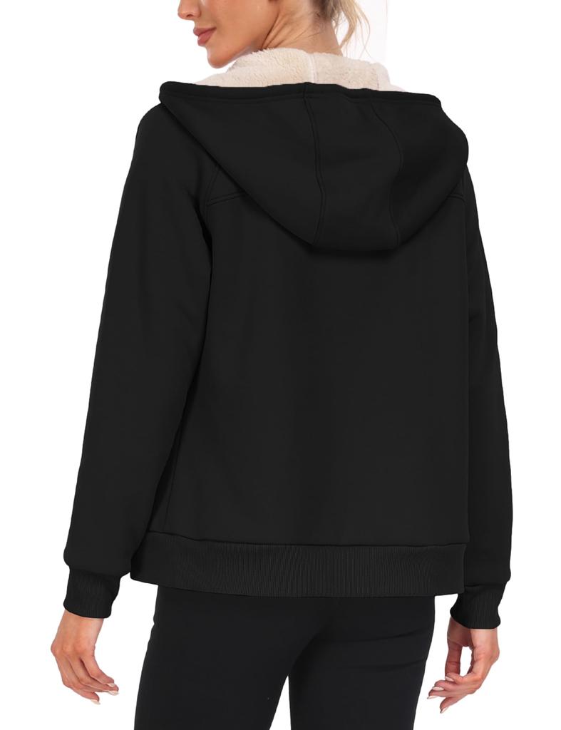 YIRUIYA Cold Plus Casual Women's Zip-Up Hoodie, Pullover, Fleece-Lined, Sweatshirt, Top, Coat, Weather, Windproof, Warm, Autumn/Winter, Sizes, Simple,