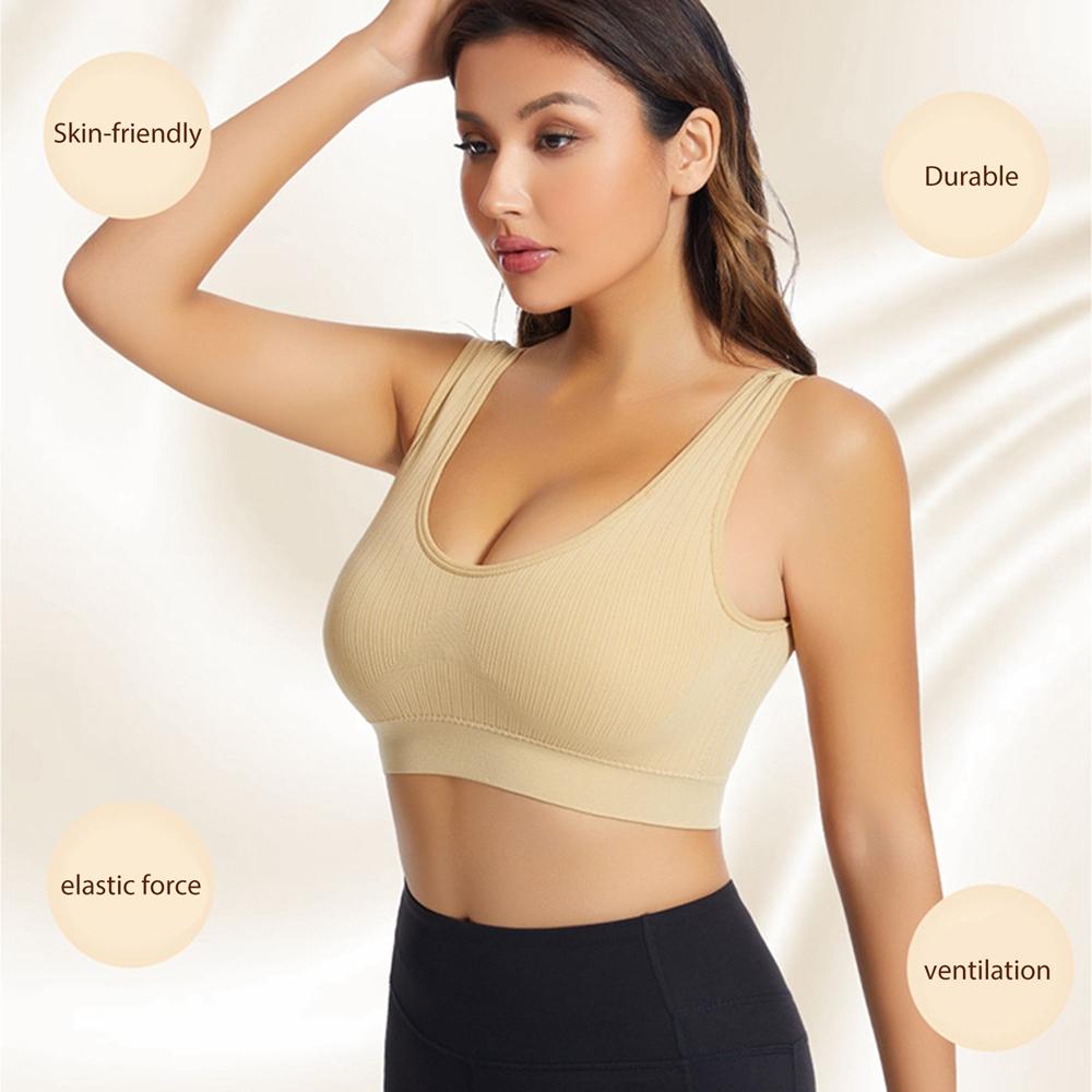 Women's Yoga Fitness Underwear High Elastic Chest Support Gathering Bra Solid U-back Anti-Expose Casual Workout Bralette