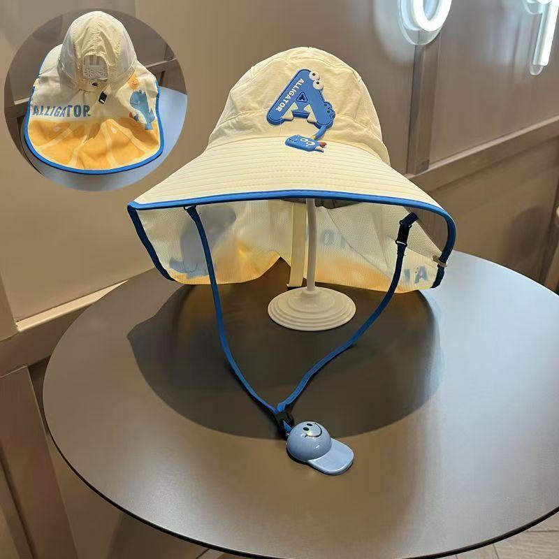 Kids Wide Brim Sun Hat Solar Rechargeable Fan Neck Flap Uv Protection For Summer Beach Activities