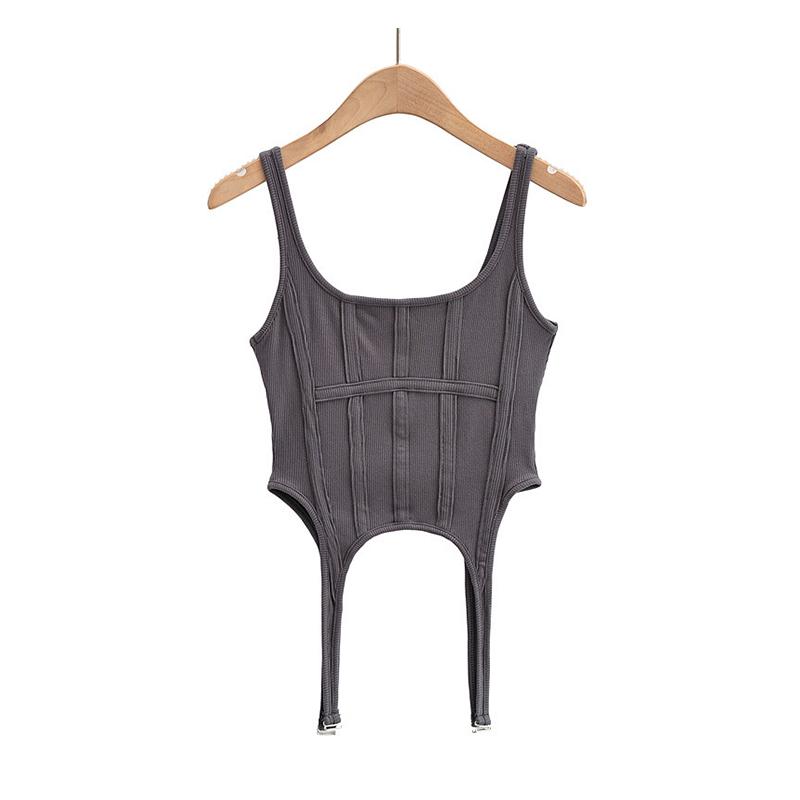 Жилет в стиле сафари с нитью «рыбий кость», рубашка нестандартной формы на крючке для женщин, сексуальные топы без рукавов с квадратным вырезом