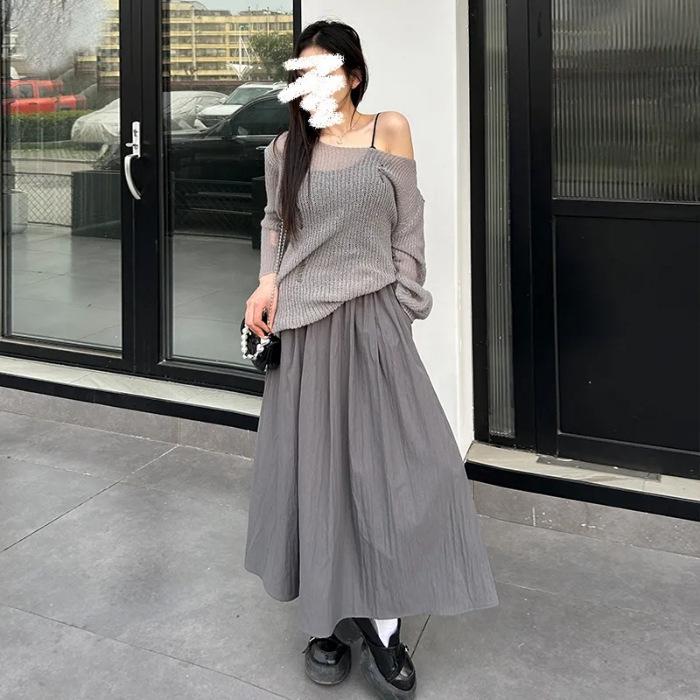 Юбка-макси Yamamoto с высокой талией и плиссировкой - Стройнящая, однотонная, универсальная, в японском повседневном летнем стиле