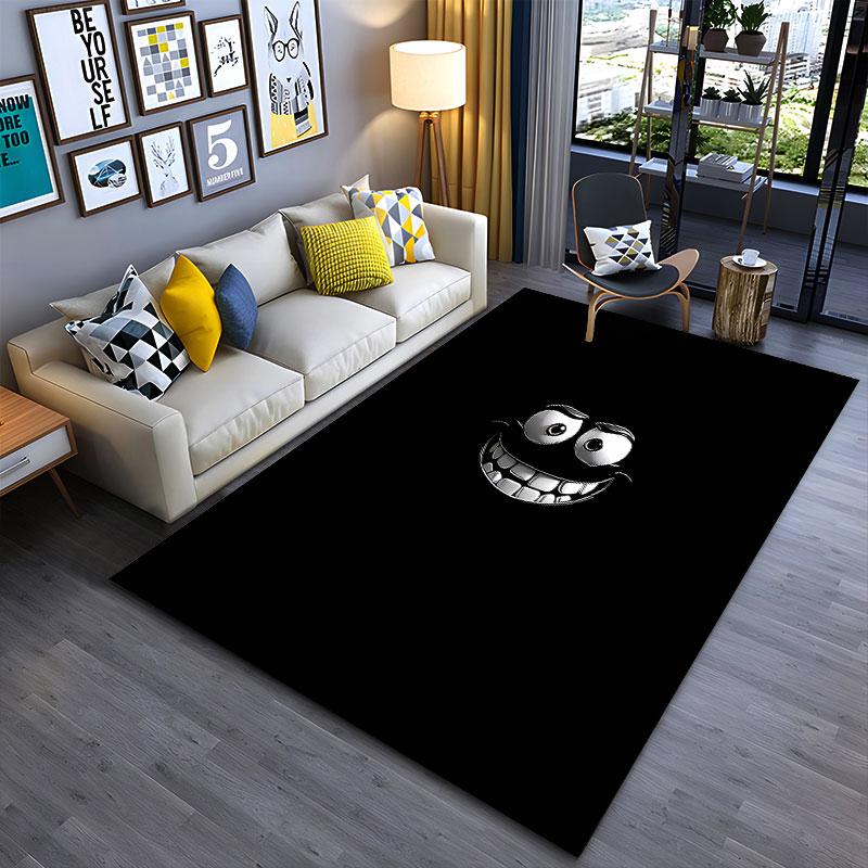 Creepy Smiling Face on Black suitable as a non-slip mat for the living room or bedroom sofa
