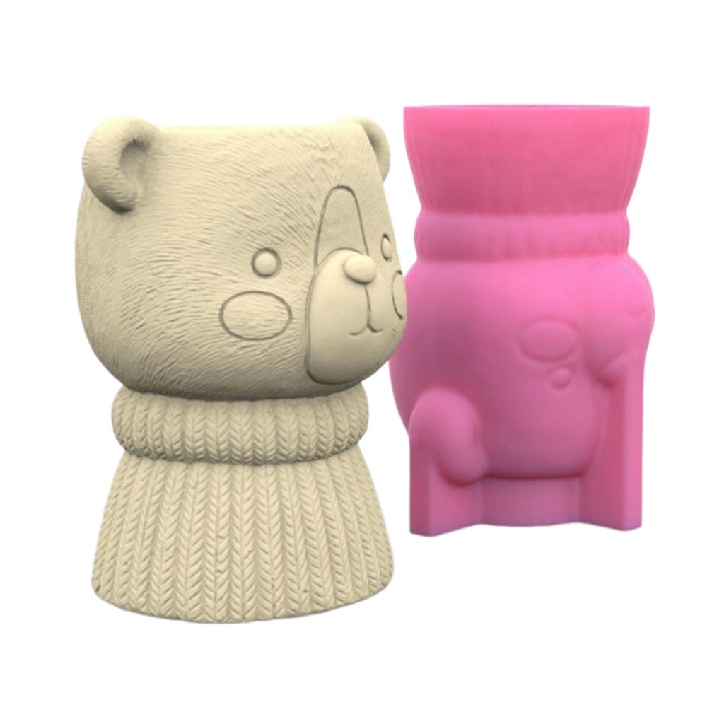 3D Медведь Цветочные горшки Формы из эпоксидной смолы Подставка для ручек Подсвечник Цементный горшок Силиконовые формы Украшения для дома