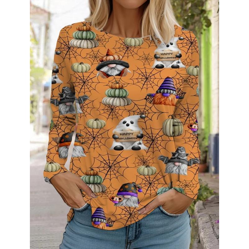 Halloween Women's Long Sleeve Cute Pumpkin Head 3D Pattern T Shirt  Autumn Fashion  Women's Top Harajuku  Pullover Clothing