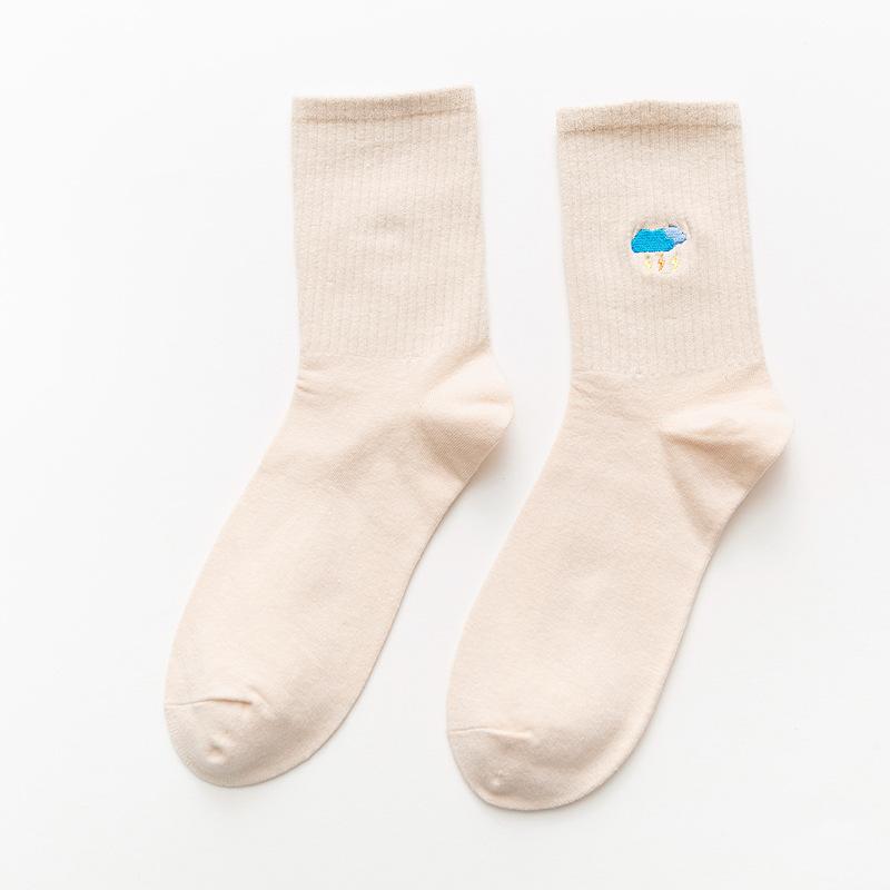 Popular Embroidery Cute Sun Cloud Moon Pattern Candy Color Socks Custom Women Girls Slouch Socks