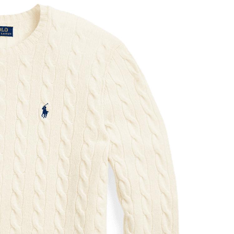 Polo Ralph Lauren FW22 Solid Logo Embroidered Cable Knit Sweater Men Sweater White MNPOSWE16821269-101