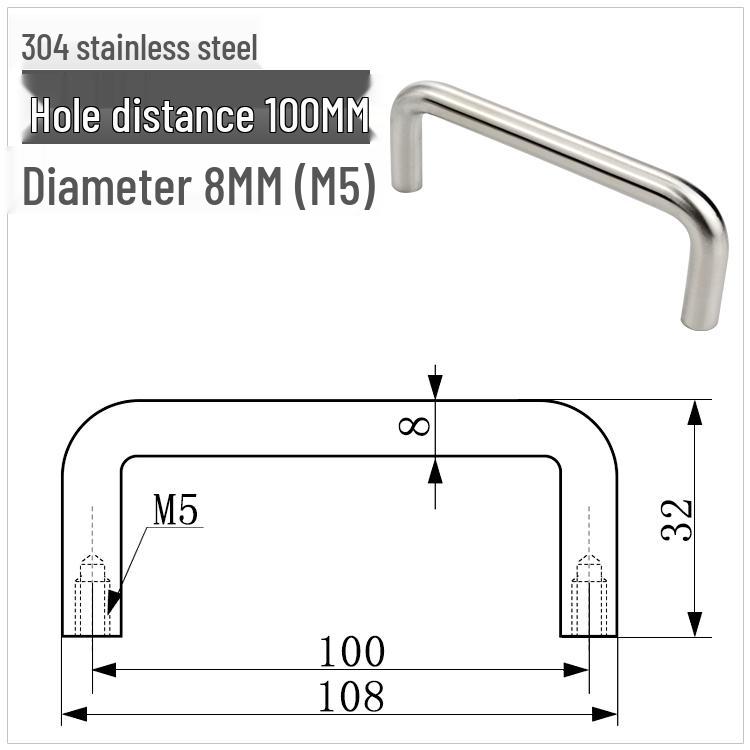 304 Stainless Steel U-Shaped Cabinet Handle, Polished Carbon Steel Round Bar Pull, available in sizes M3, M4, M5.