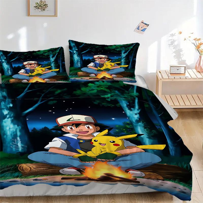 3pcs Pokemon, Pikachu Duvet Cover Set, Includes 1 Duvet Cover and 1/2 Pillowcases (No Insert) yy251104237