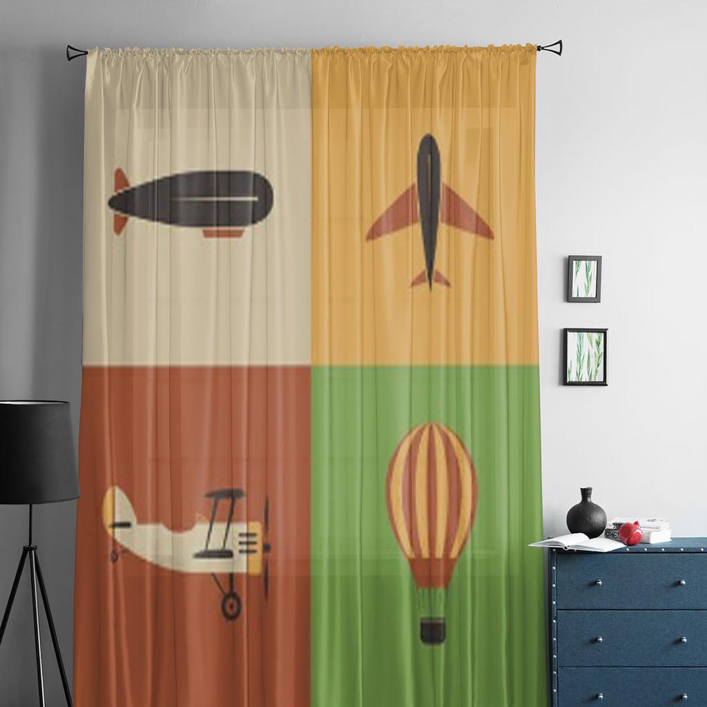 Ретро-дизайн иконок самолетов, прозрачные занавески для гостиной, спальни, вуалевые занавески для окна, занавески из органзы, праздничные тюль-шторы