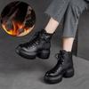 Johnature Genuine Leather Short Boots Thick Soled Platform Shoes Vintage Round Toe Boots