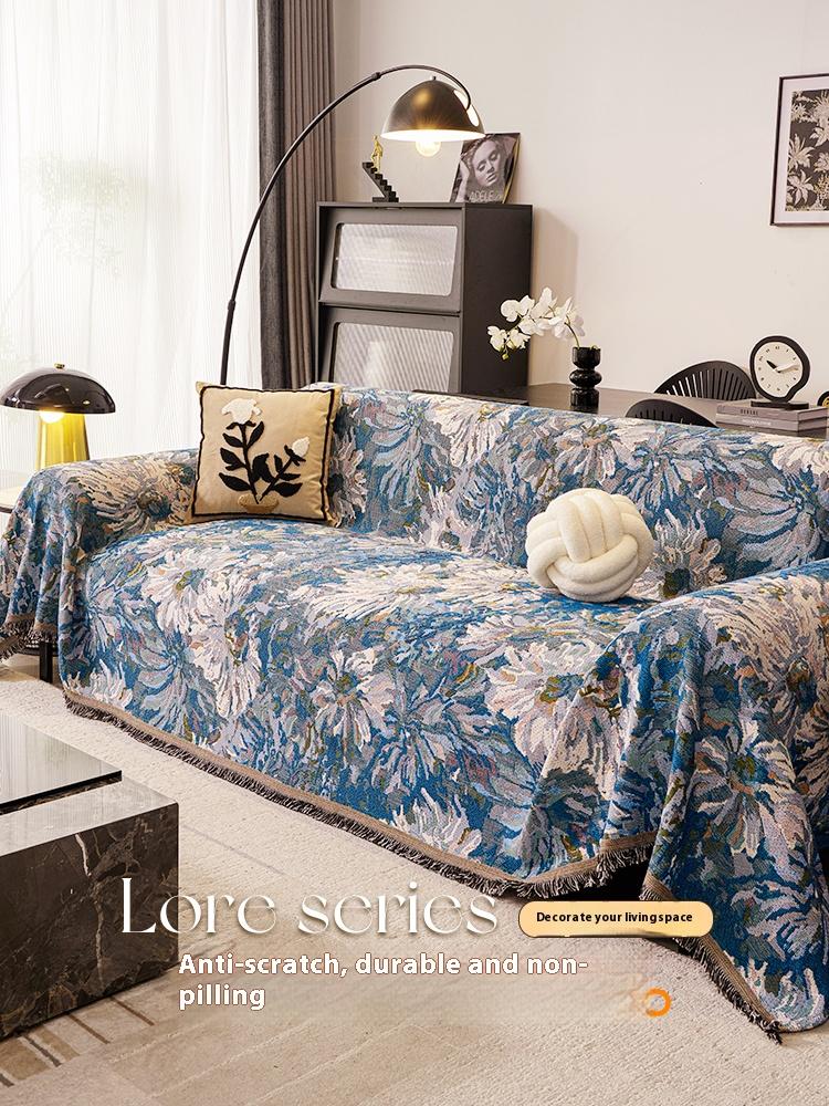 Синий Цветочный Чехол на Диван Реверсивный Эластичный Нескользящий Чехол для L-образного 2 3 4-местного Дивана