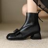 Модные новые зимние женские ботинки из коровьей кожи, ботинки с квадратным носком и массивным каблуком, модные ботильоны с бантом, женская обувь, zapatos de mujer