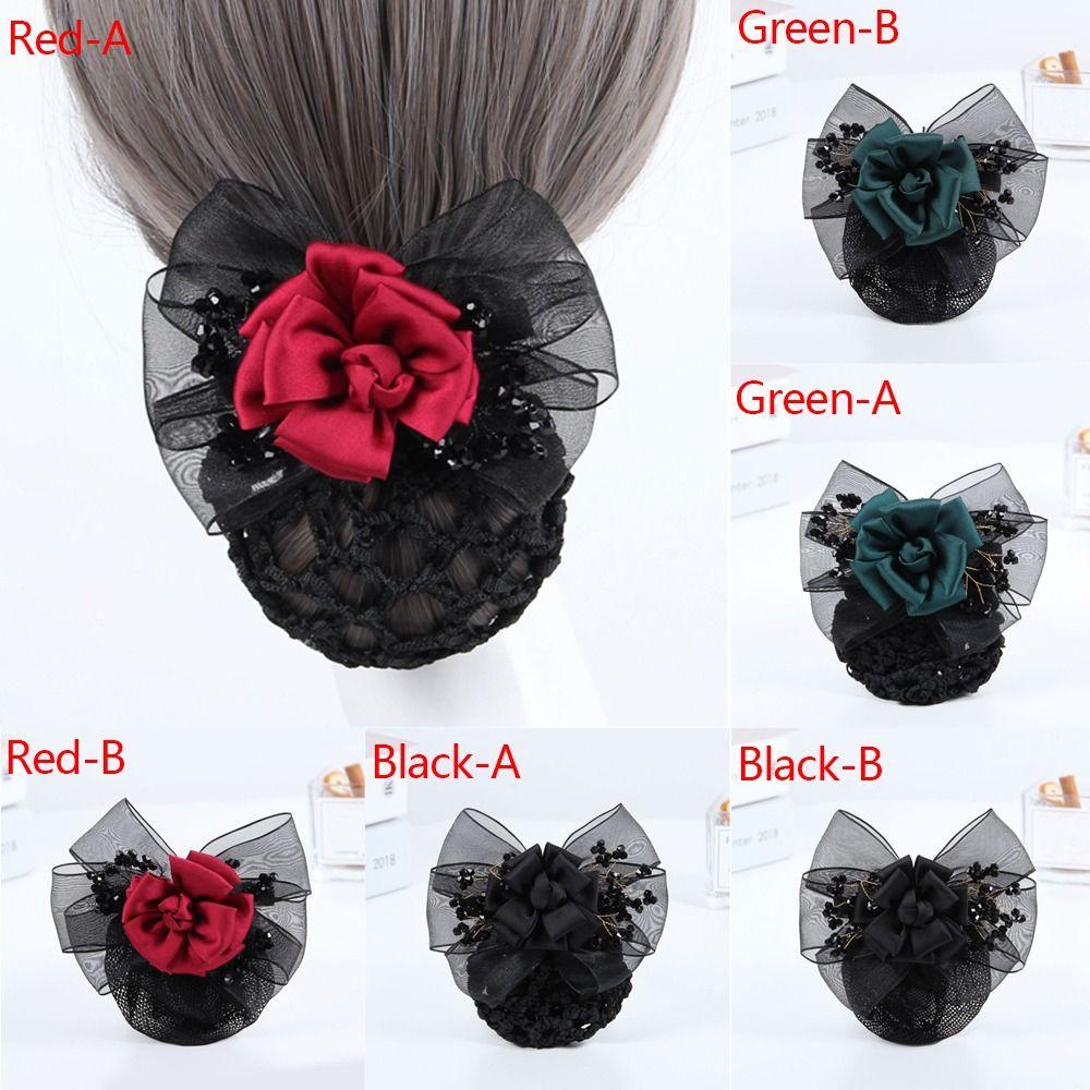 Chiffon Hairnet Cover Retro Horsetail Clip Elegant Hair Net Bag Flight Attendant