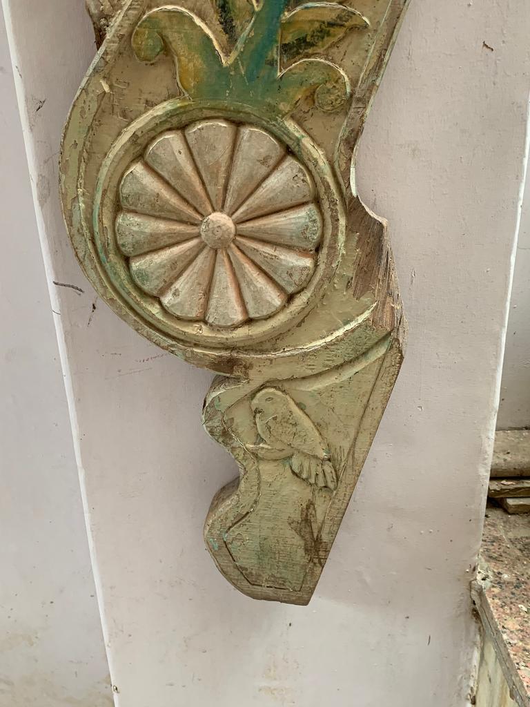 Rustic Carved Wood Wall Plaque: Antique Indian Architectural Panel