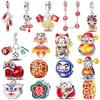 Original Copper Color God Of Wealth Lucky Cat Lantern Lion Dance Charms Beads Fit Bracelet Diy New Year'S Jewelry Gift