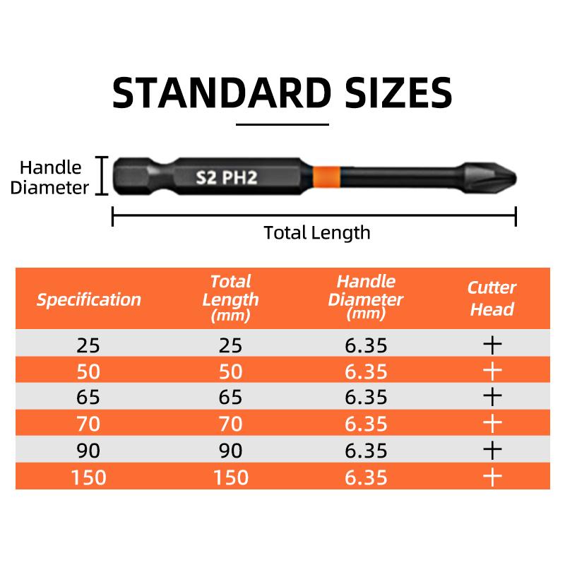 PH2 Ударная сильная магнитная отвертка с крестообразной головкой высокой твердости, крестовая отвертка, бит, электрическая отвертка, набор шестигранников