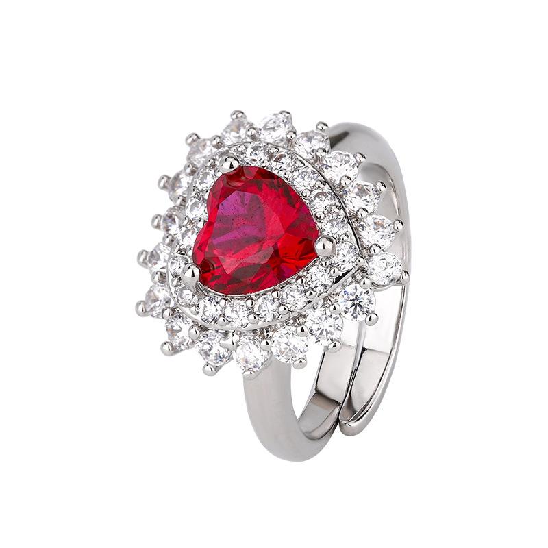 Ювелирные изделия Медное основание Позолоченное Имитация Красного Корунда В форме сердца Темпераментный набор Камень героини 8 * 8