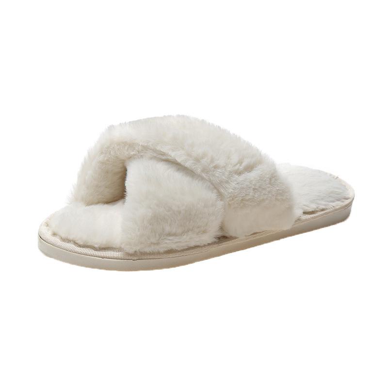 Большие размеры, женские тапочки Cross Hairy, осенне-зимние новые домашние тапочки с плоской подошвой для дома