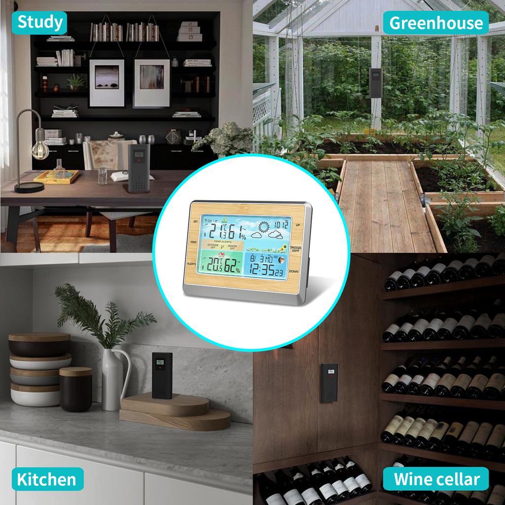 Weather Station Wireless Indoor Outdoor Thermometer 6 Inch Color LED Display Temperature Humidity
