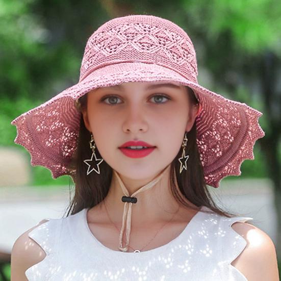 Summer Straw Beach Hat for Women UPF 50 Floppy Wide Brim Sun Protection Hat Foldable Travel Bucket Hat