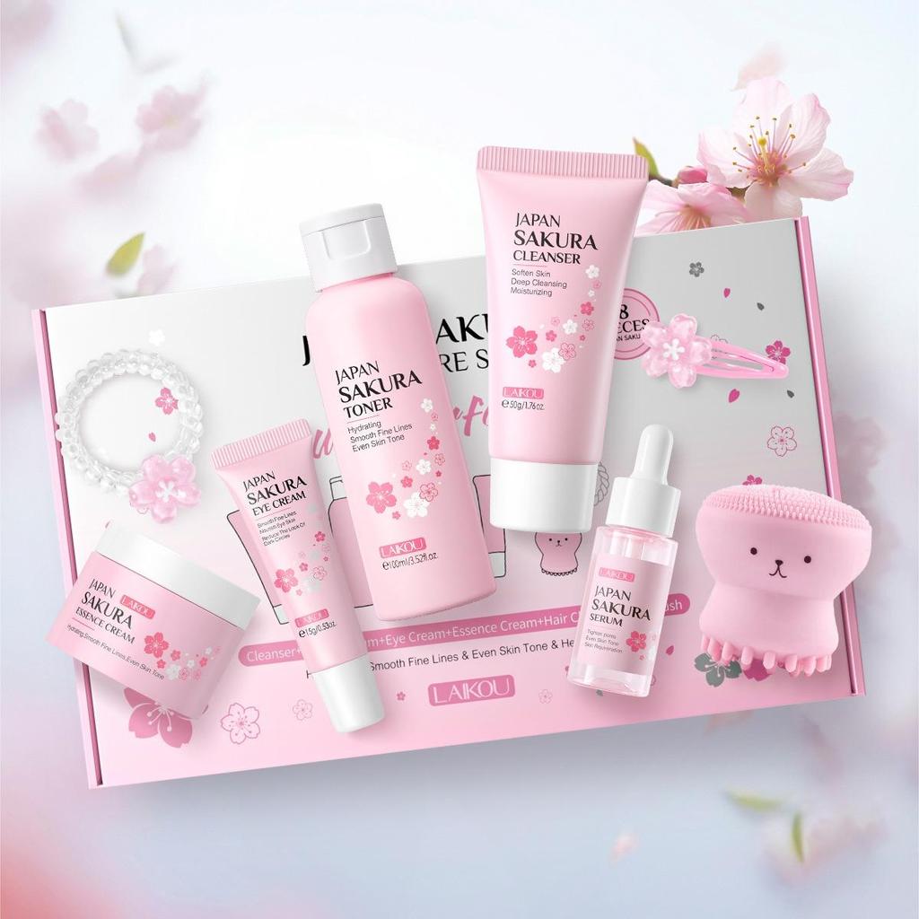 Премиальный набор для очищения и ухода за лицом LAIKOU Sakura из 8 предметов в подарок на день рождения