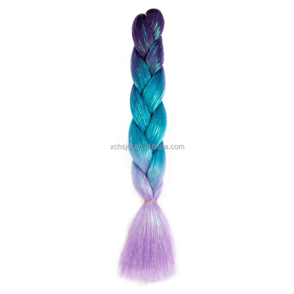 Customized Soft Heat Resistant Fiber Festival Ombre Pure 2 3 4 5 Tone Color Tinsel Glitter Jumbo Braiids