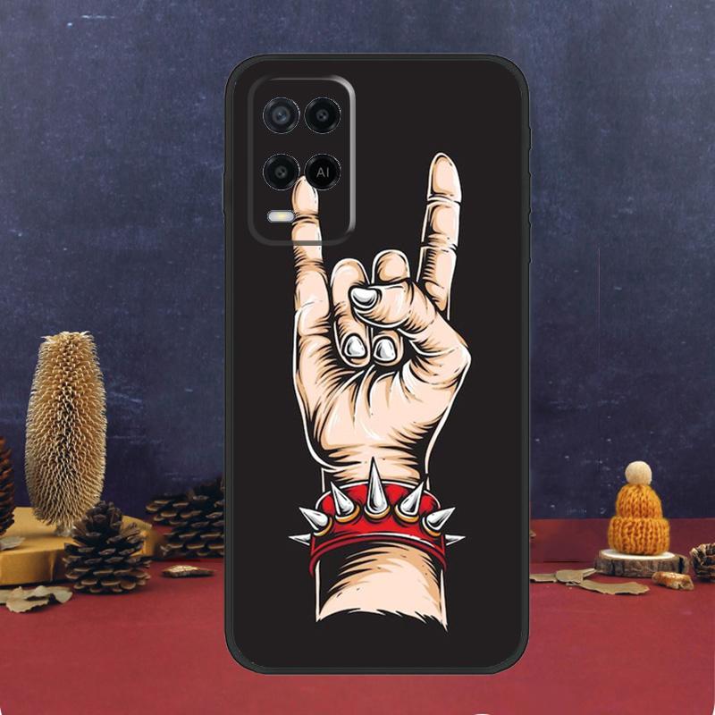 Череп в стиле рок-н-ролл для OPPO A58 A78 A98 A15 A16 A17 A76 A96 A77 A52 A72 A5 A9 A79 A94 A74 A57S A53S A54S Чехол