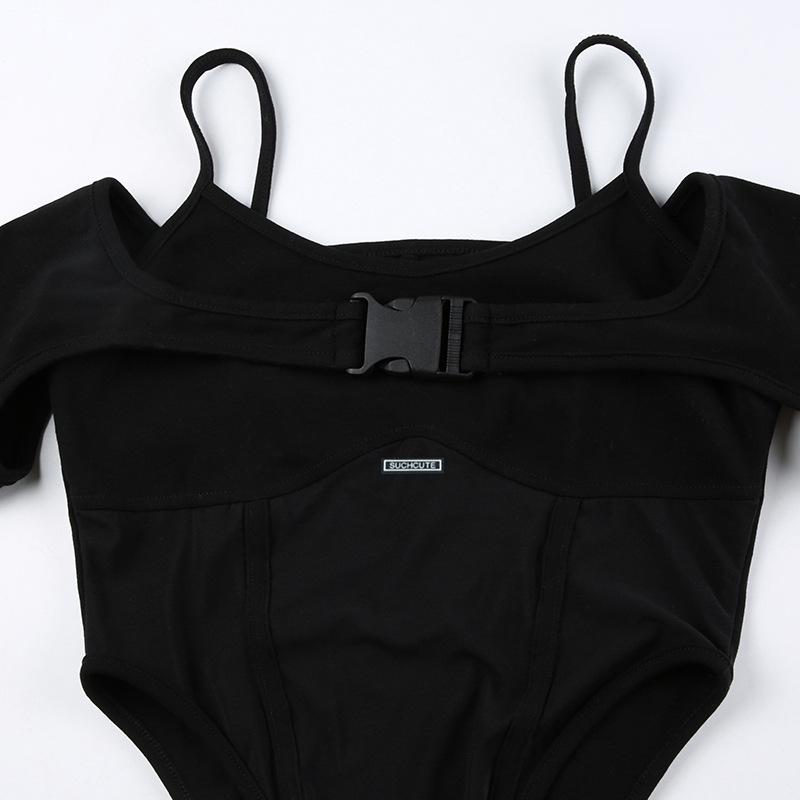 Женский сексуальный комбинезон из двух частей Pure Desire Wind Mesh Splicing Booklet Buckle Slim с длинным рукавом