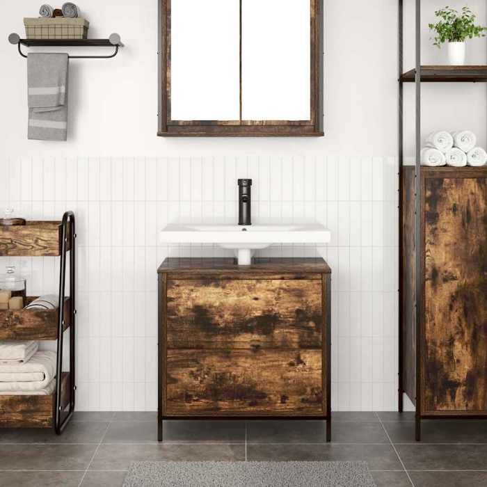 VidaXL Bathroom Cabinet Washbasin Drawers Smoked Oak 60x34.5x60 Cm, Vanity Unit, Storage Cabinet of 861884