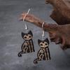 Halloween Adorable Black Cat / Skeleton Cat Wood Dangle Earrings