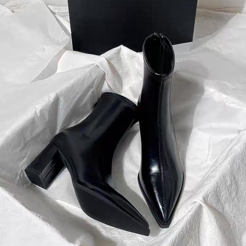 Модные элегантные женские ботильоны на высоком каблуке с острым носком, тренд зимы 2025, новая мода, сексуальные массивные туфли-лодочки для вечеринок, женские ботинки