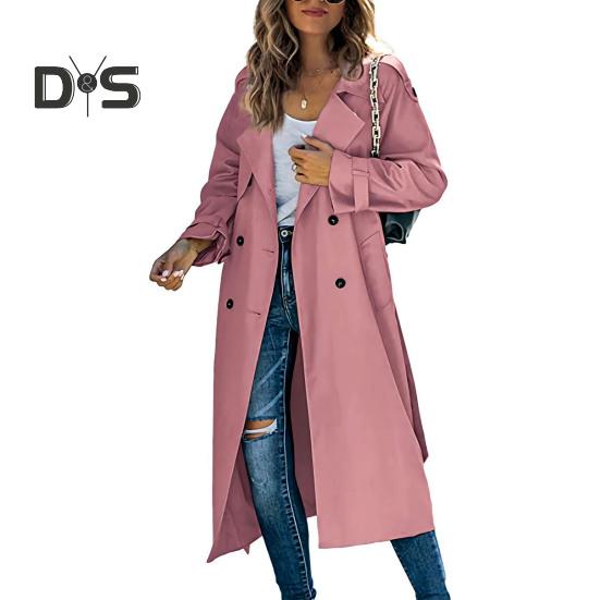 Женский плащ двубортный классический длинный с лацканами ветрозащитный осенне-весенний верхняя одежда куртка для работы и путешествий