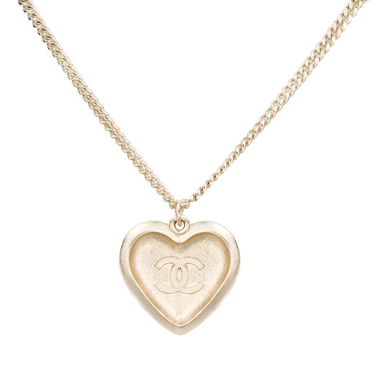 CHANEL Full Diamond Love Pendant Pearl Necklace Women's Black/Gold