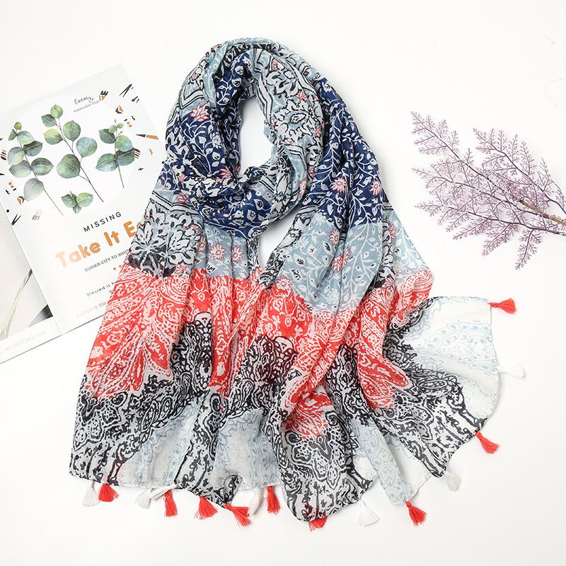 Fashion Luxury Brand Ombre Color Blocked Tassel Viscose Shawl Scarf Lady High Quality Wrap Pashmina Stole Bufandas Muslim Hijab