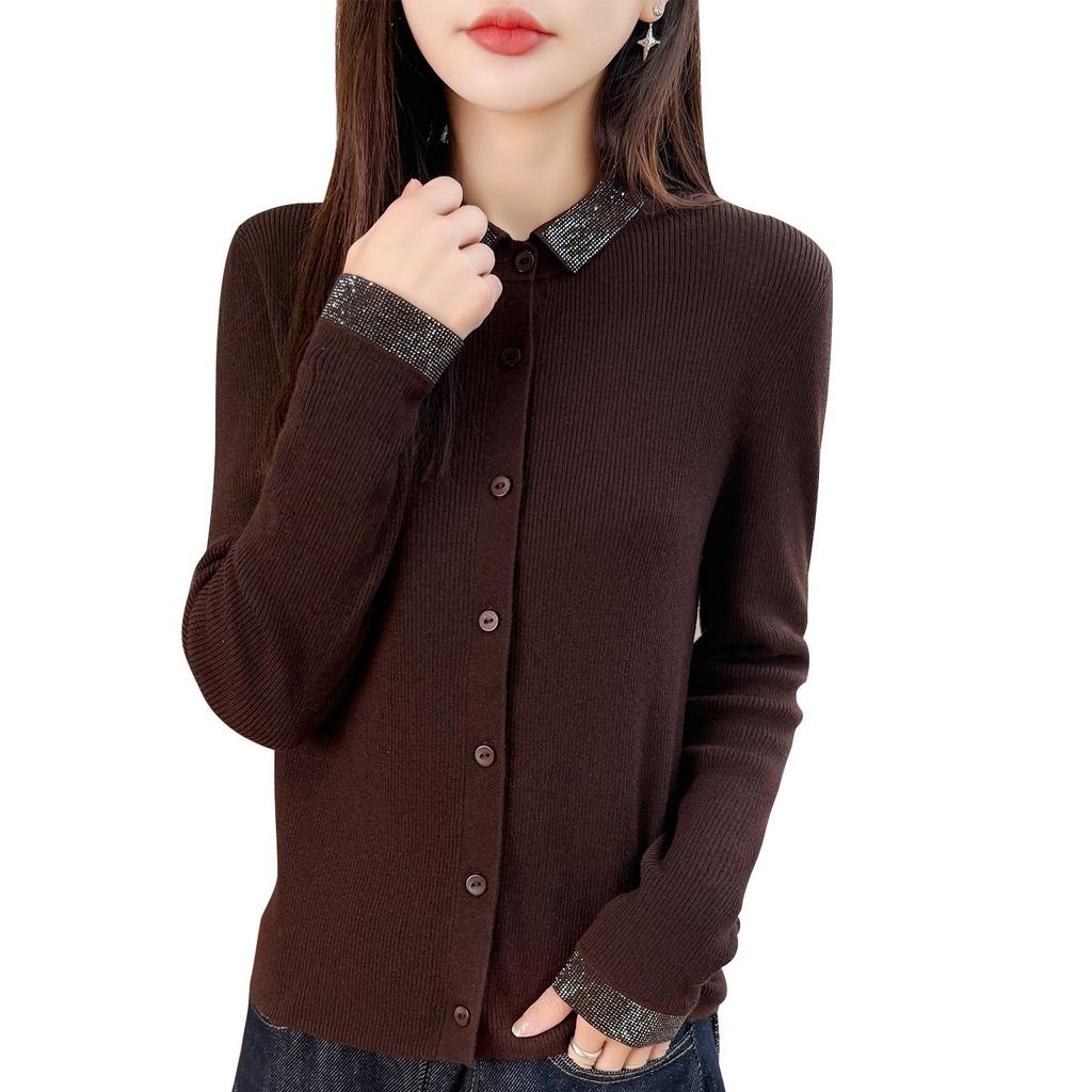 Knitted Cardigan Women's Spring-autumn Stylish Long-sleeved Fine-spun Wool Top