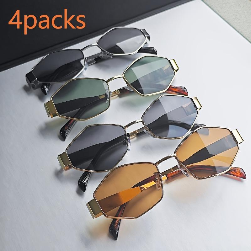 4 Pack Diamond Shaped Glasses Fashionable Metal Small Frame Polygonal Glasses