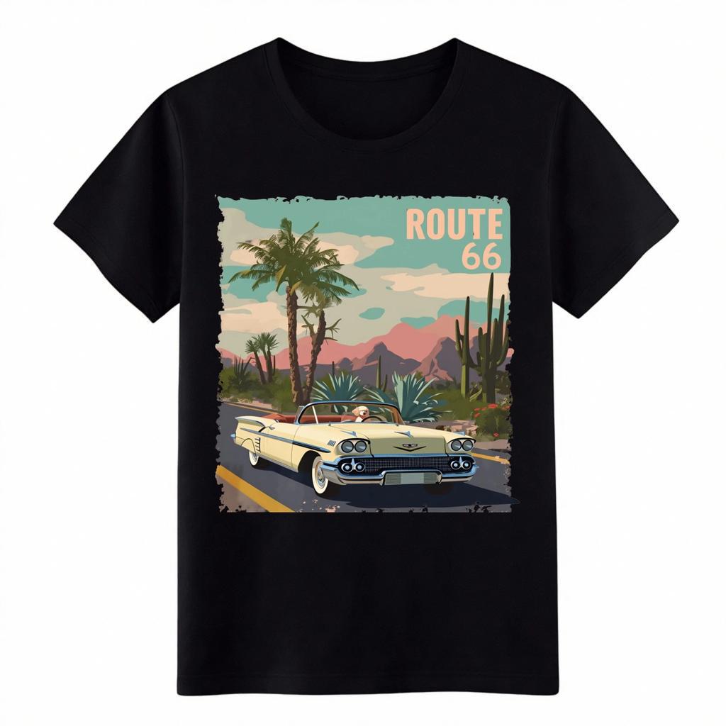 Классическая футболка-конвертибл Route 66 - Ретро-графическая футболка для поездки по пустынному шоссе