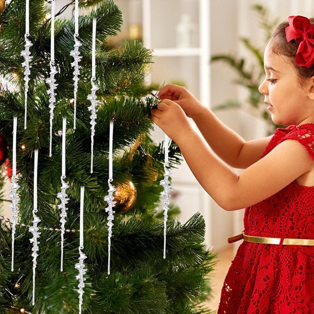 5/12Pcs Acrylic Christmas Hanging Pendants Transparent Xmas Tree Embellishment for Christmas