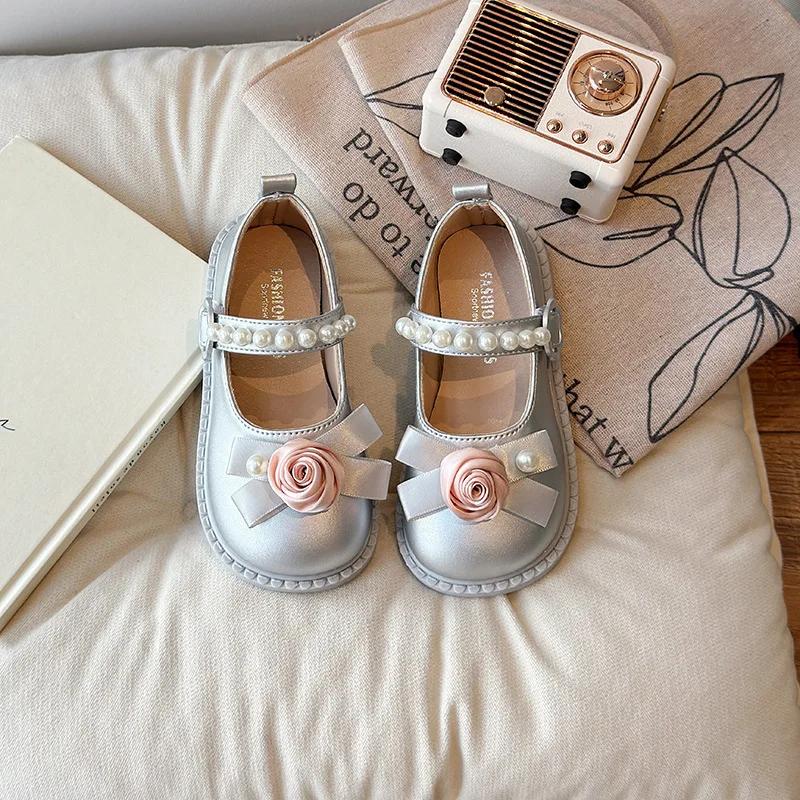 Элегантные туфли для девочек на свадьбу, шикарные детские повседневные кожаные туфли с цветочным принтом, модные милые универсальные детские туфли для принцесс