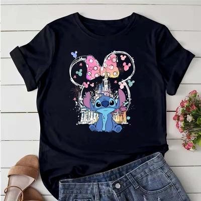 Модная футболка с графическим принтом Disney Watercolor Stitch, летняя женская повседневная футболка с коротким рукавом, одежда в стиле Харадзюку.