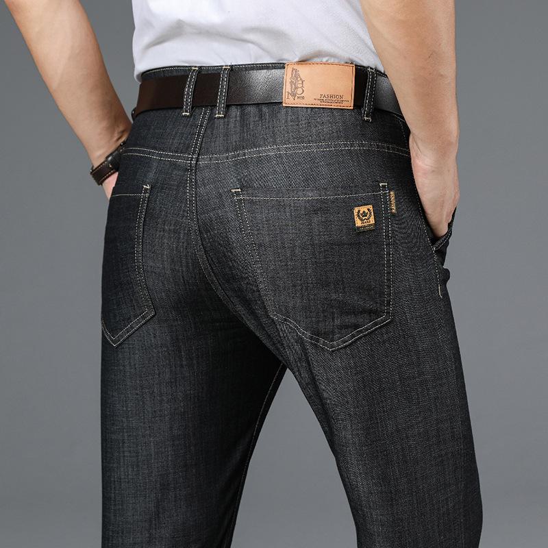 Высококачественные мужские тонкие джинсы из тенселя, классические модные деловые повседневные свободные прямые джинсовые брюки, мужские эластичные брендовые брюки