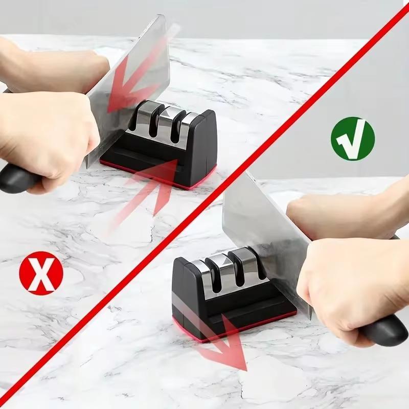 Kitchen 3 Segment Knife Sharpener Household Multi-Functional Hand-Held 3 Purpose Black Sharpening Stone Kitchen Knives Gadget
